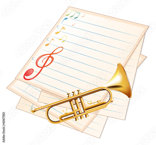 An empty music paper with a trumpet