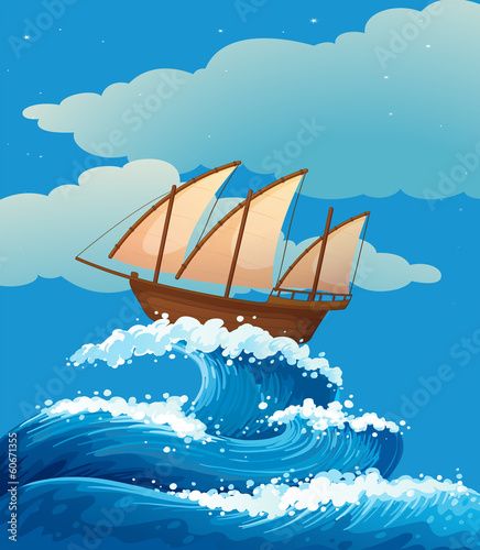 A ship above the giant waves