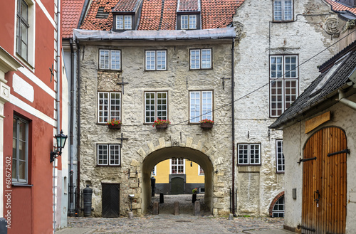 Small medieval square in the old city of Riga, Latvia