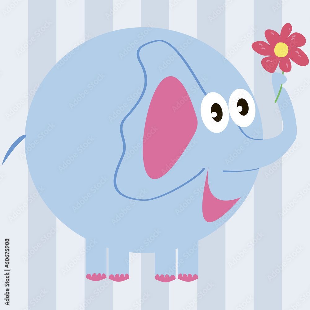 cartoon elephant with a flower Stock Vector | Adobe Stock
