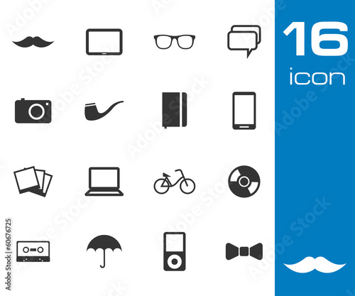 Vector black Hipster icon set on white background