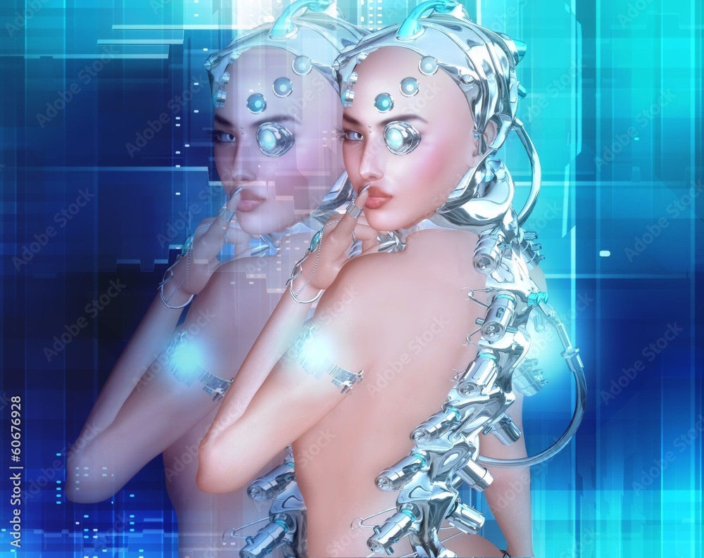 Android girl, part robot part human. Stock Illustration Adobe Stock