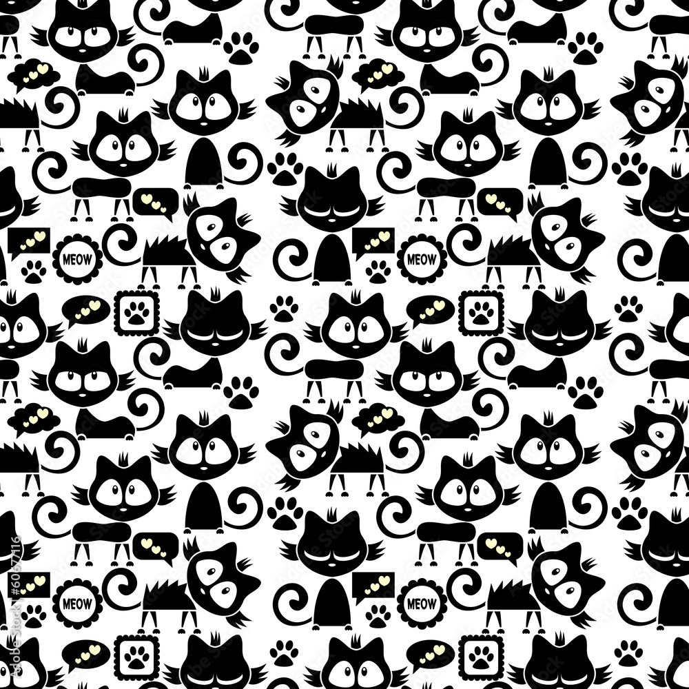 Seamless pattern with cute funny cartoon kittens