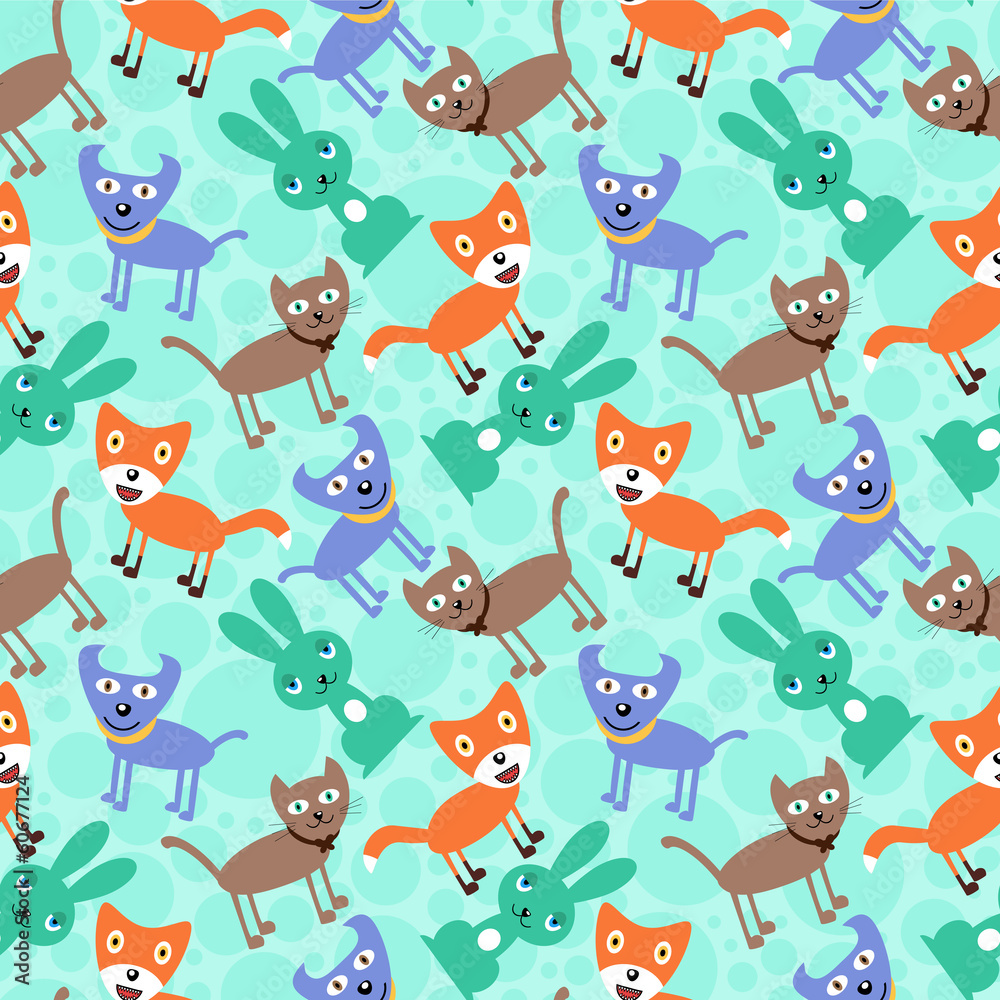 Fototapeta premium Seamless pattern with funny cartoon animals