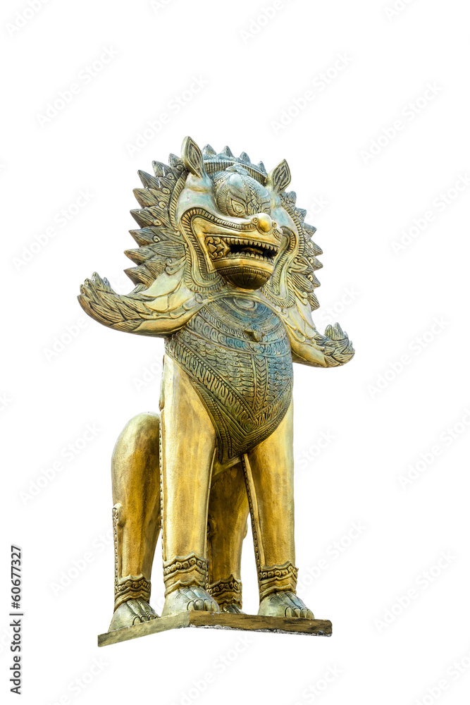 Chinese Golden lion statue isolated