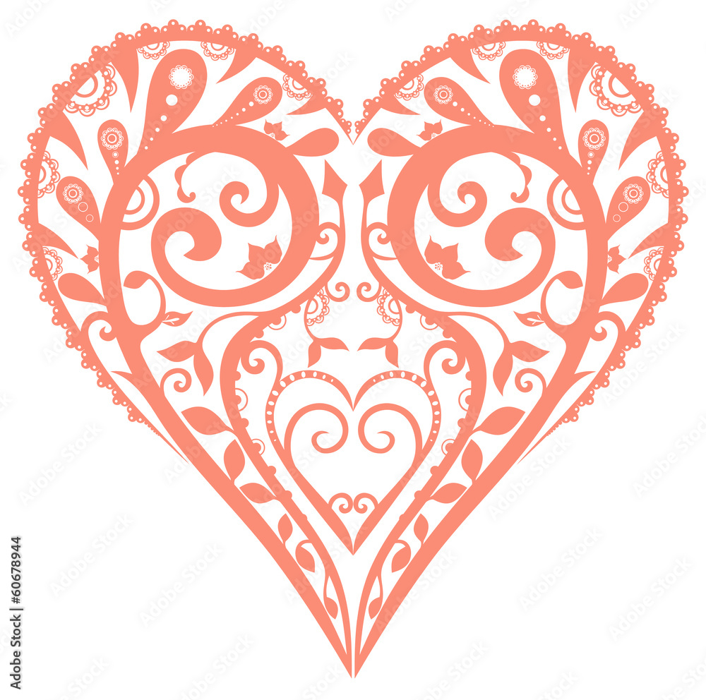 abstract love theme, floral heart isolated on white