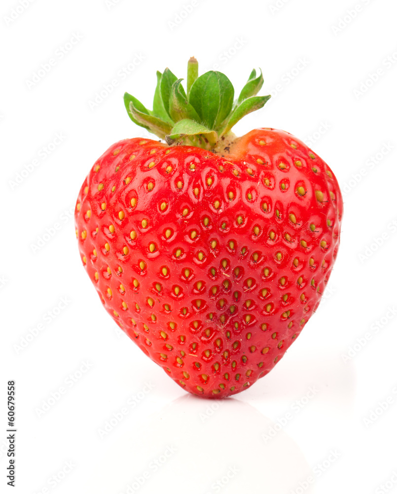 a heart shaped strawberry isolated on a white background
