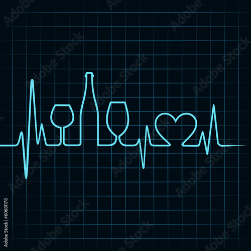 Heartbeat make wine glasses,bottle and  heart symbol