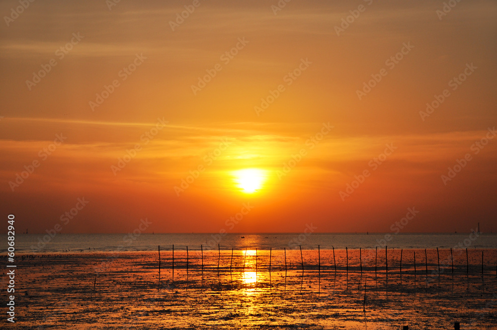 Sunset scenery at the sea coast