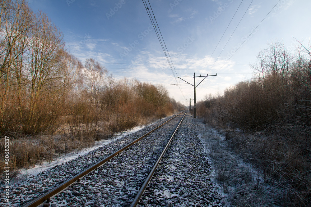 tory kolejowe, zimowa sceneria