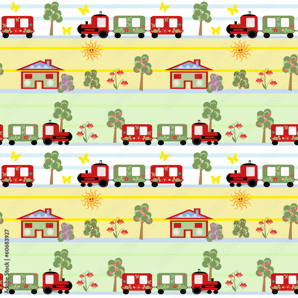 Train seamless kids pattern background