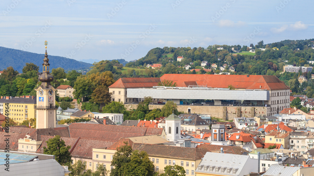 Linz Cityscape with Schlossmuseum and Tower of Upper Austrian La