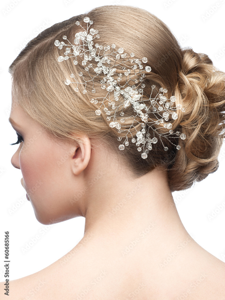 Hairstyle with hair accessory - obrazy, fototapety, plakaty 