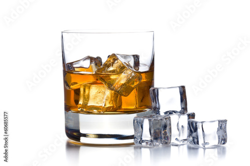 Canvas Print whiskey with ice in glass