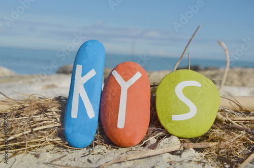 Kys, kiss word in danish language on stones photo