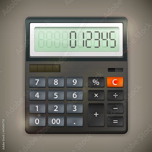 Calculator isolated on dark background, vector illustration