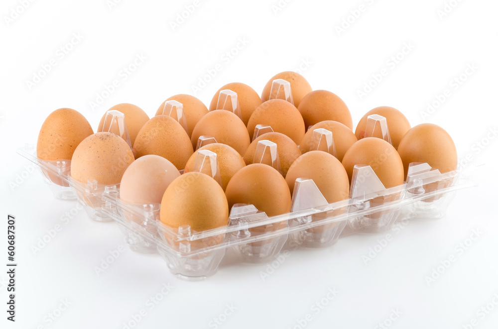 Eggs packed isolated white background Eggs packed isolated white background