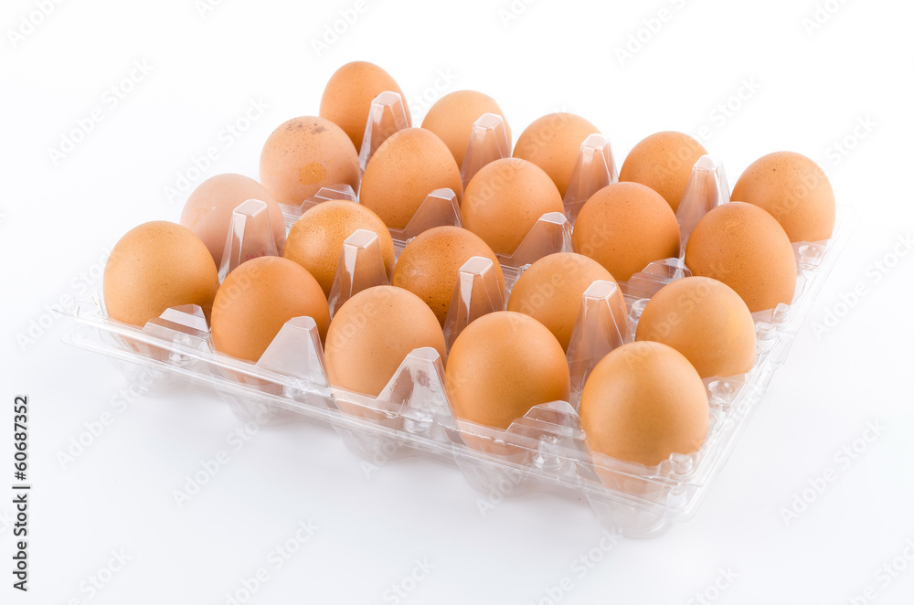 Eggs packed isolated white background Eggs packed isolated white background