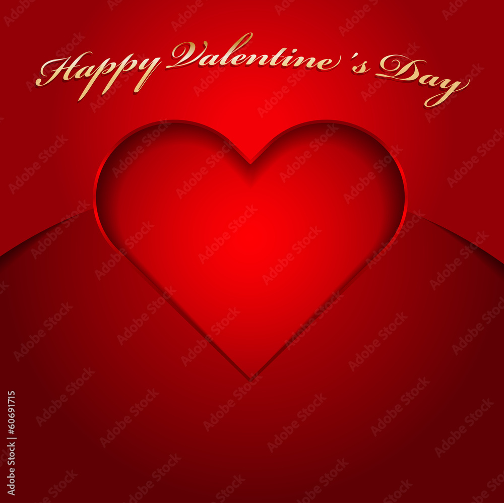 Vector red Valentine background with cut heart