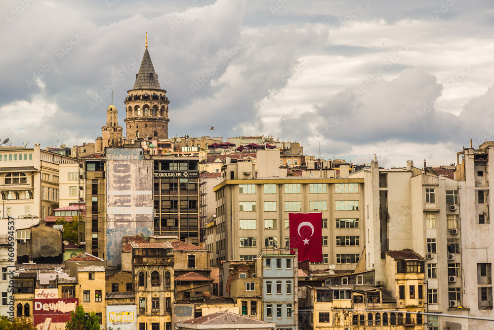 Cityscape with Galata Tower over the Golden Horn in Istanbul, Tu