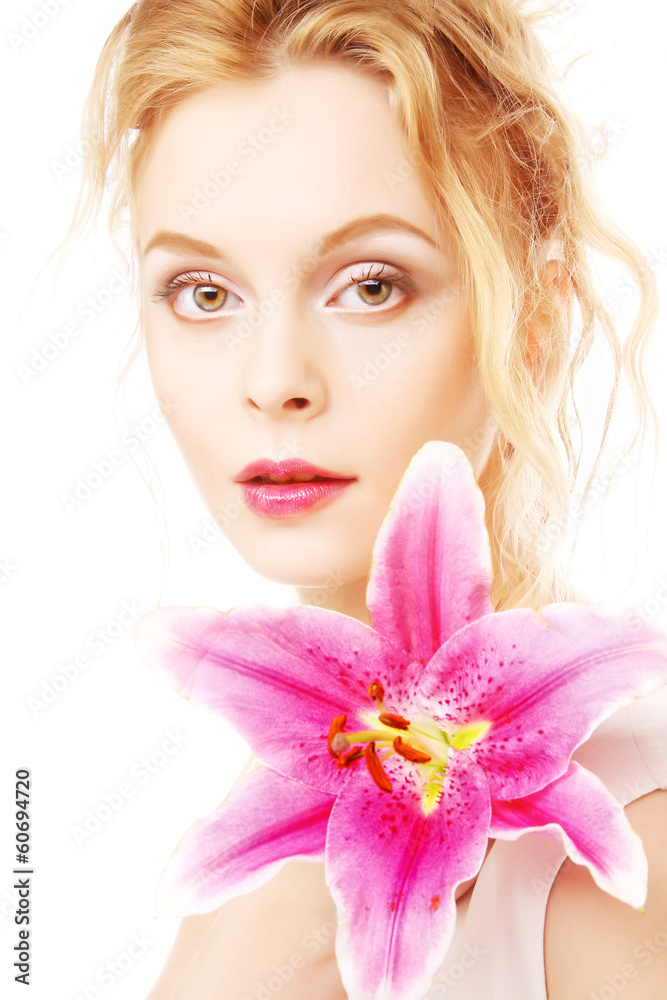 woman with pink lily high-key portrait woman with pink lily high-key portrait
