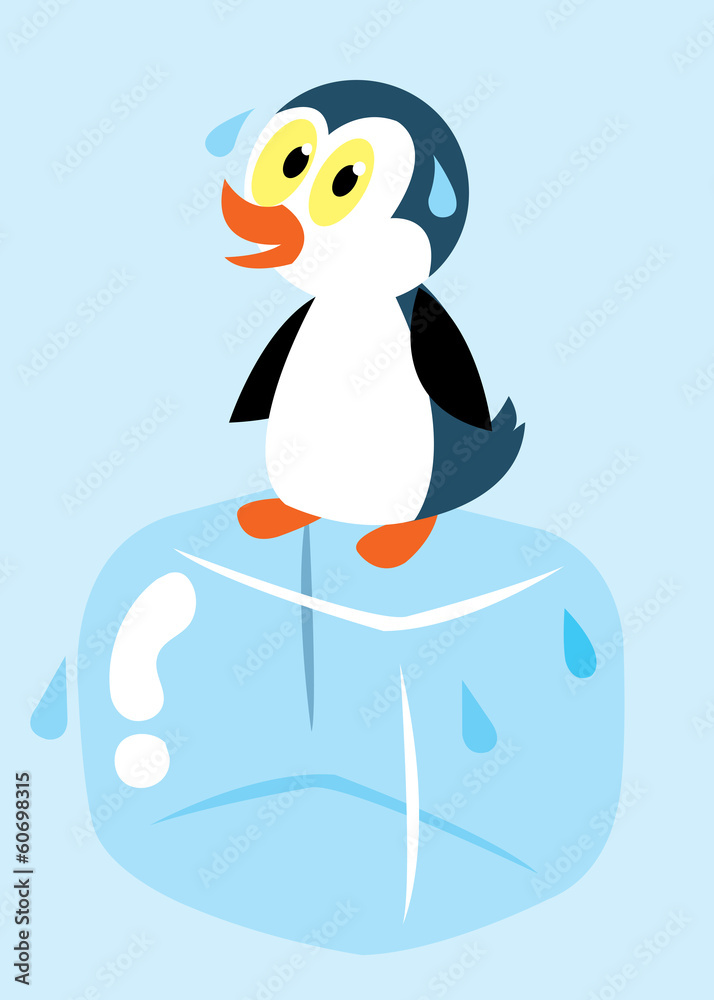 Obraz premium penguin on ice cube sweating