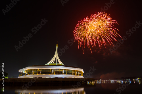 Fireworks over night sky at Suanluang RAMA 9 park