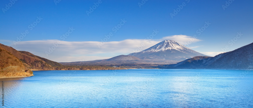 Mountain Fuji in winter  from Motosu lake