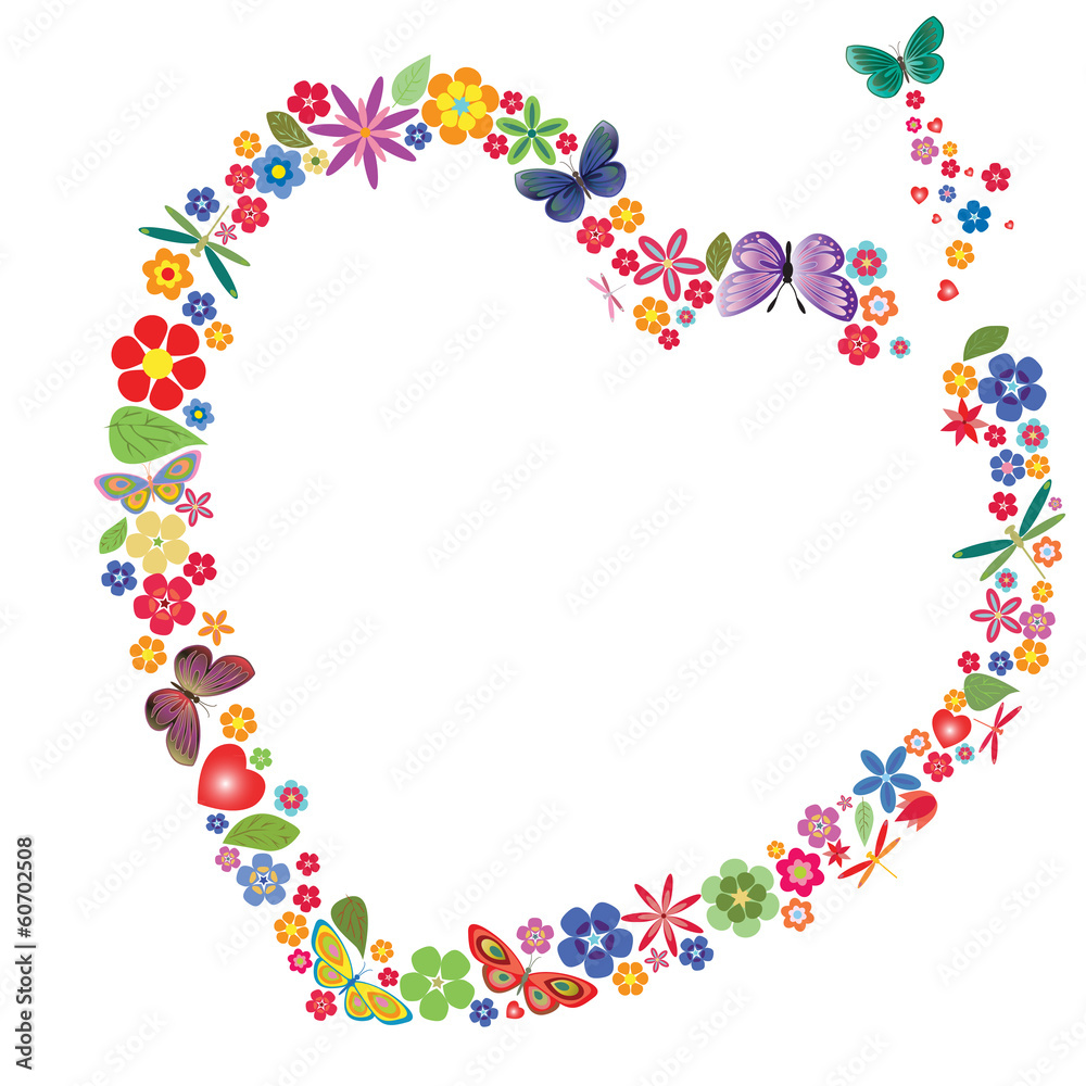 Holiday heart with flowers and butterflies