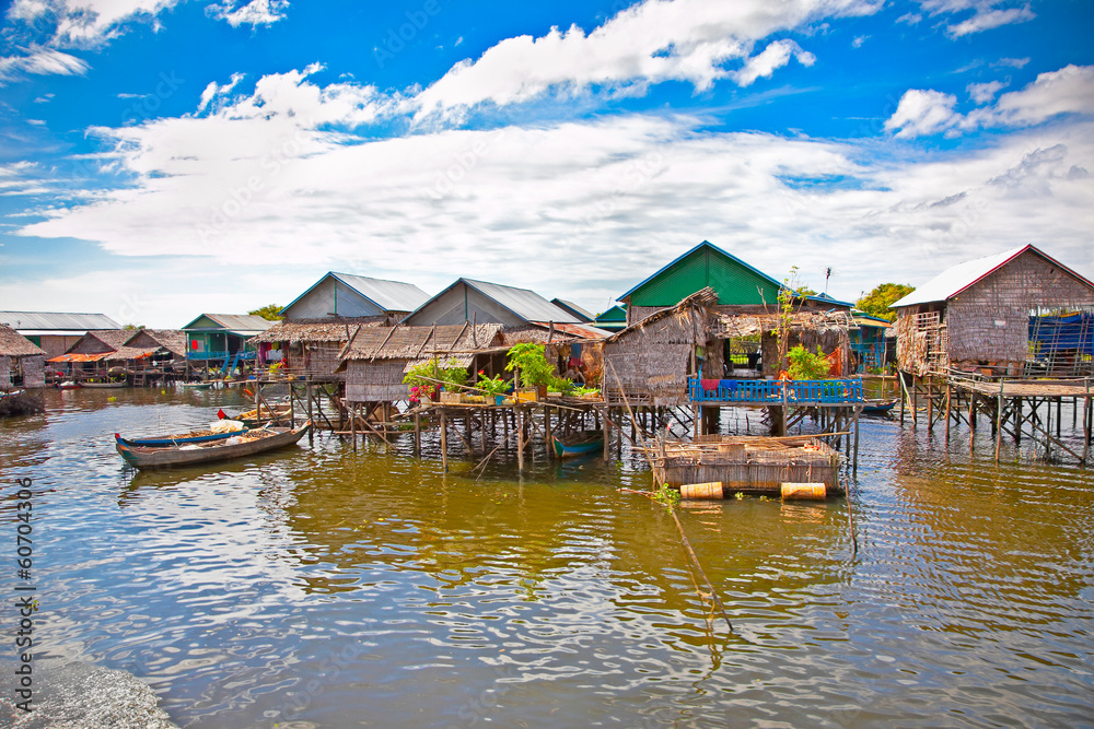 The floating village on the water of Tonle Sap lake. Cambodia.
