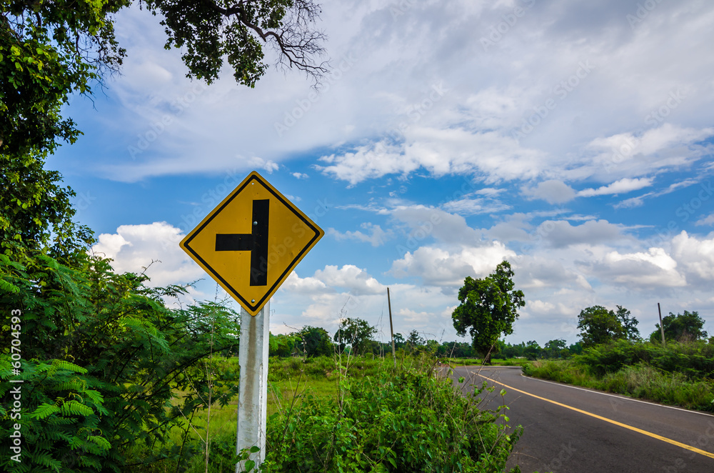 Road sign symbol and sky Road sign symbol and sky