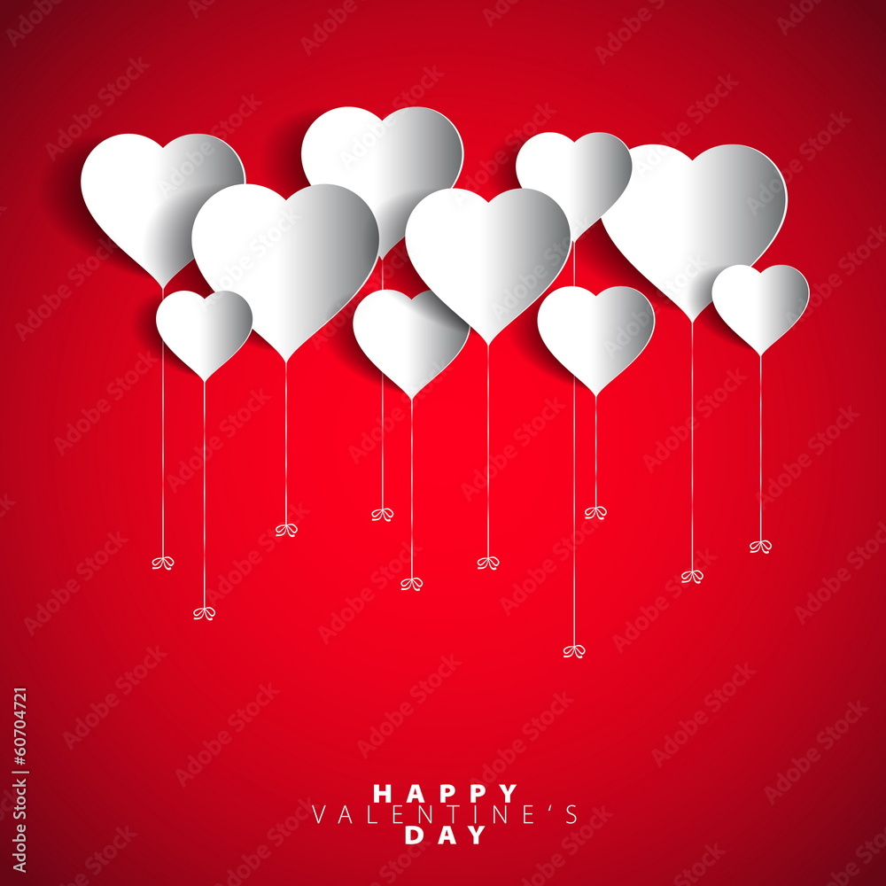 Happy Valentines Day Heart Balloons on red Background