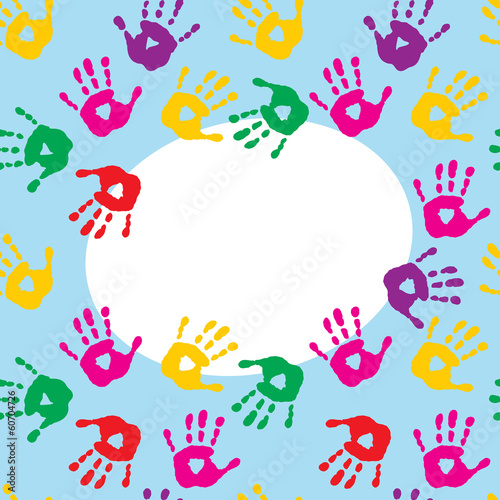 Frame with colorful prints of children's hands