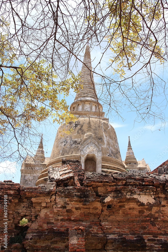 Ruined Old Temple of Ayutthaya, Thailand,