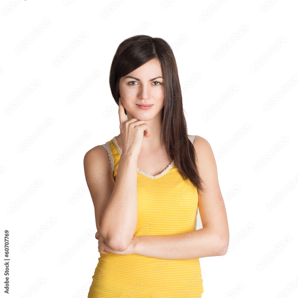Beautiful happy model smiling - teenager - girl thinking Beautiful happy model smiling - teenager - girl thinking