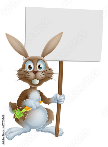 Cartoon bunny rabbit carrot and sign