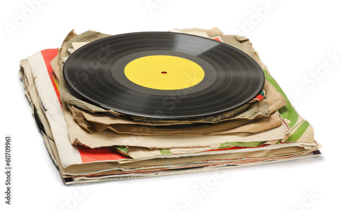 Stack of old vinyl records photo