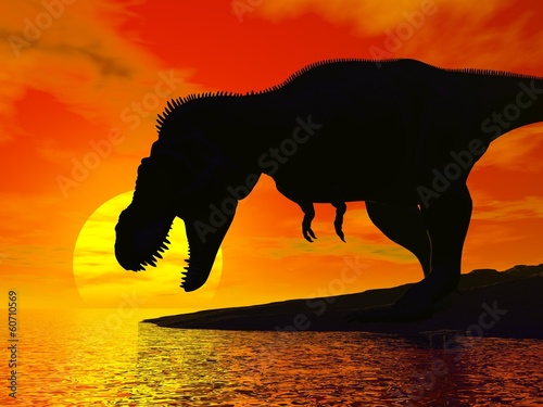 Tyrannosaurus rex by sunset - 3D render