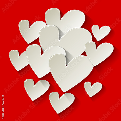 Valentines weiße Herzen mittig Hintergrund rot