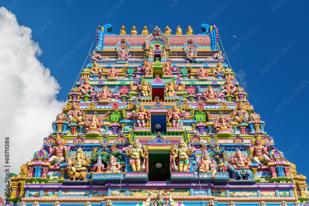 Facade of a Hindu temple in Victoria, Seychelles - obrazy, fototapety, plakaty 