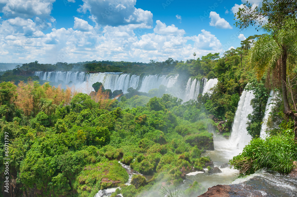 Iguassu waterfalls bordering Argentina Brazil