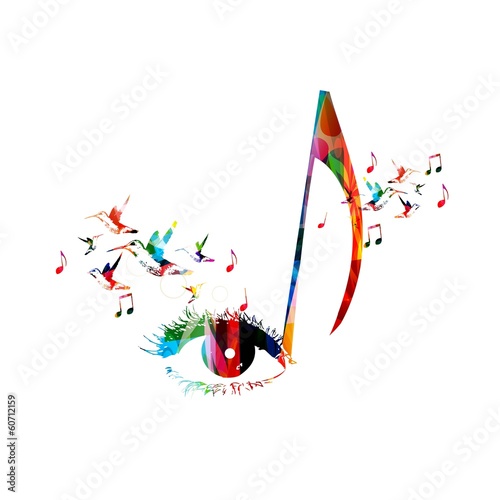 Colorful music background with hummingbirds