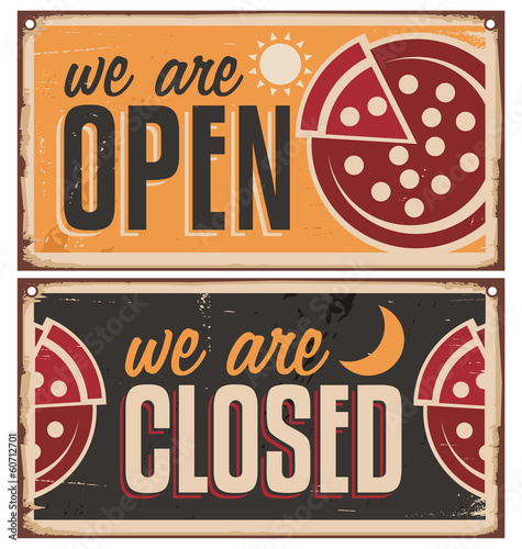 Vintage door signs set for pizzeria or restaurant