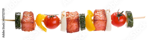 salmon with vegetables on a skewer photo