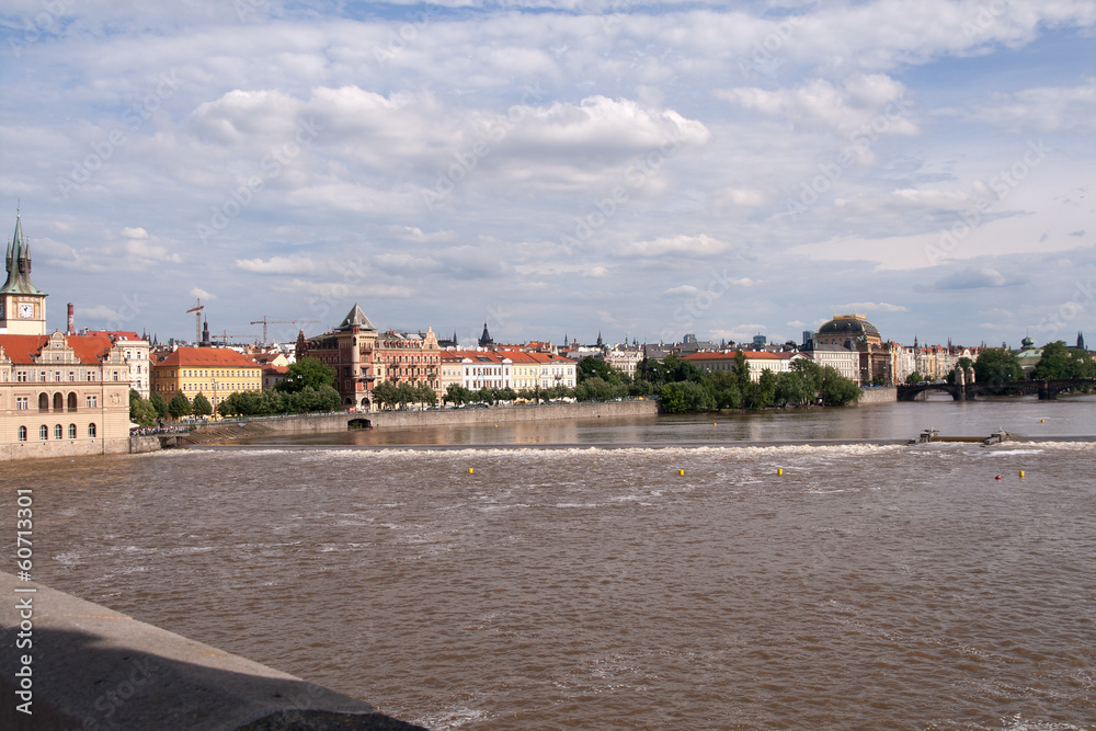 View across Vltava towards Prague