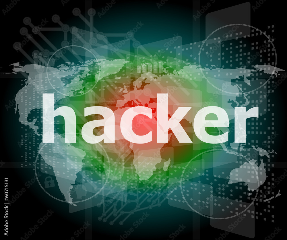 Privacy concept: words Hacker on digital background Privacy concept: words Hacker on digital background
