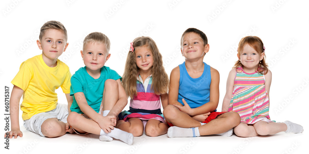 Sitting five cheerful children