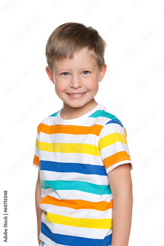 Laughing young boy on the white background