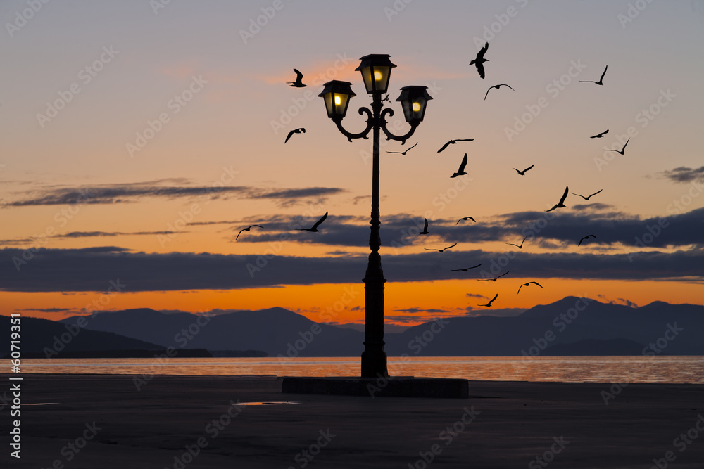 Sunset seen from Aegina Island.Greece.