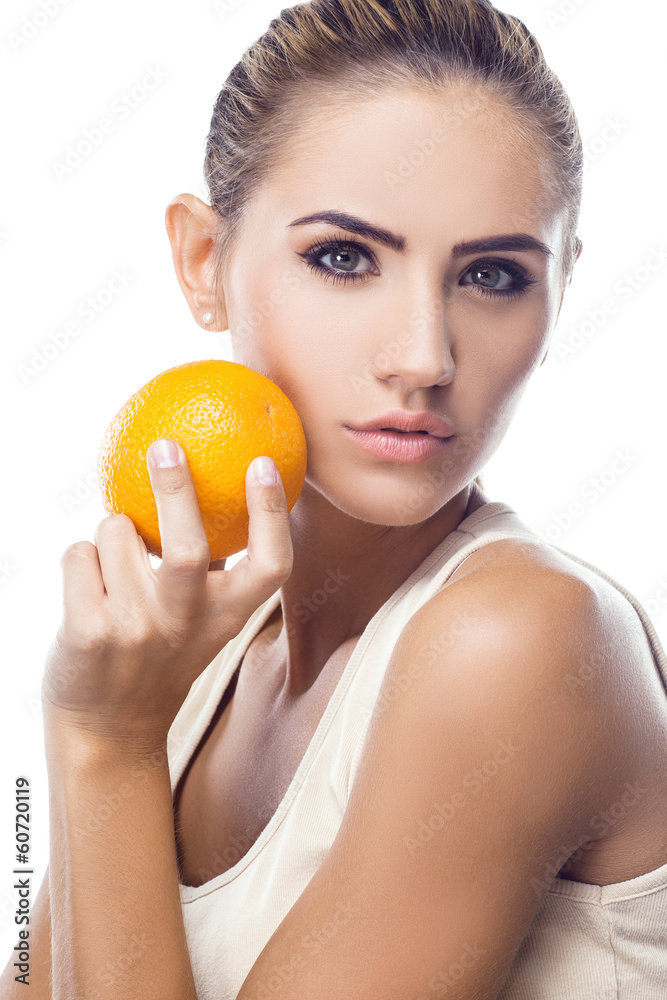 Close-up portrait of happy young woman with juice Close-up portrait of happy young woman with juice